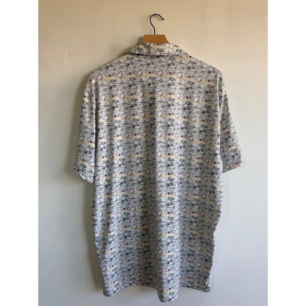 1764 Golf Mens XL Performance Polo Shirt White Guitar Print Short Sleeve Stretch - Picture 4 of 6